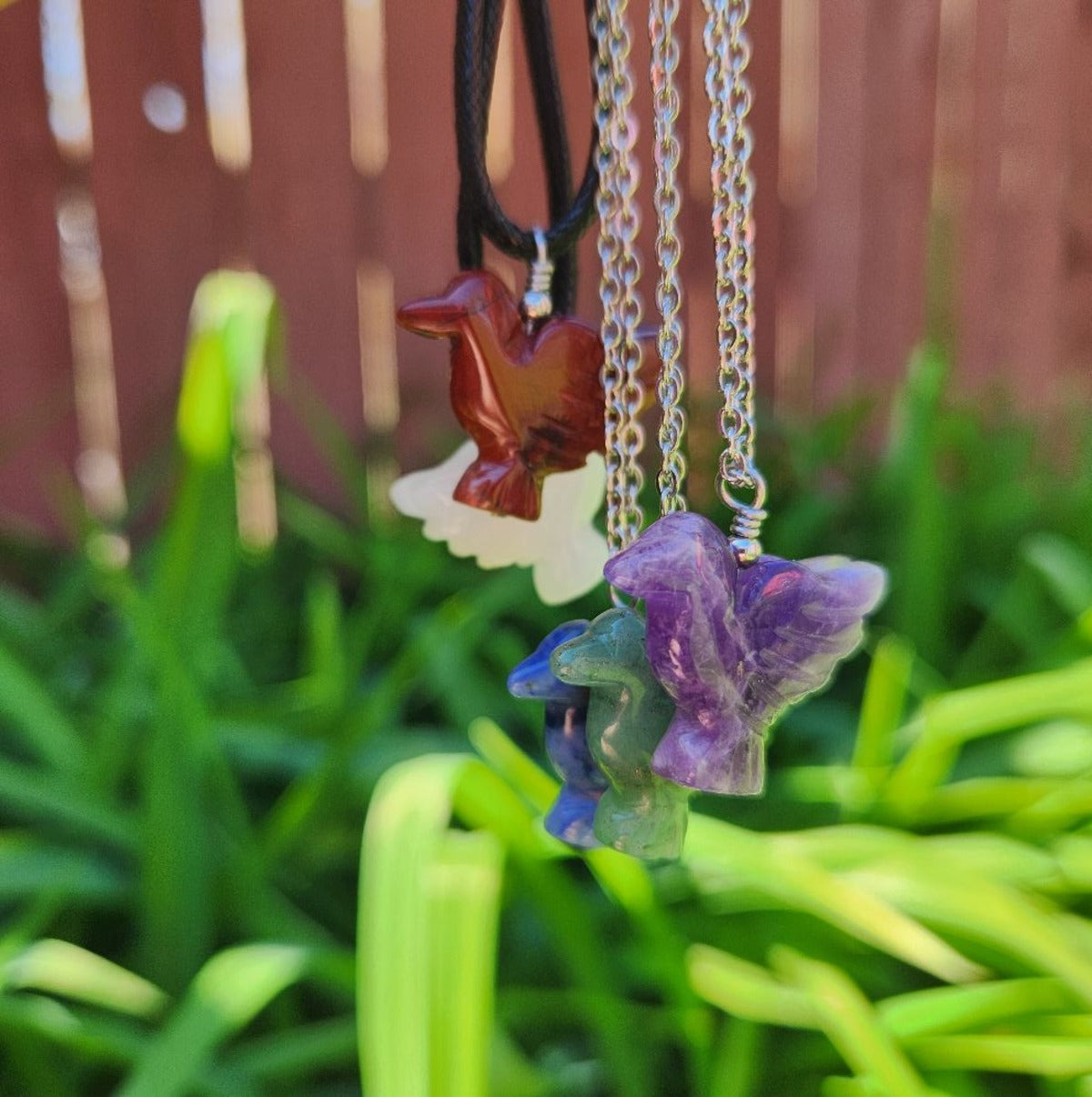 Mini Crystal Hummingbird Necklace | Carved Stone Bird Jewelry