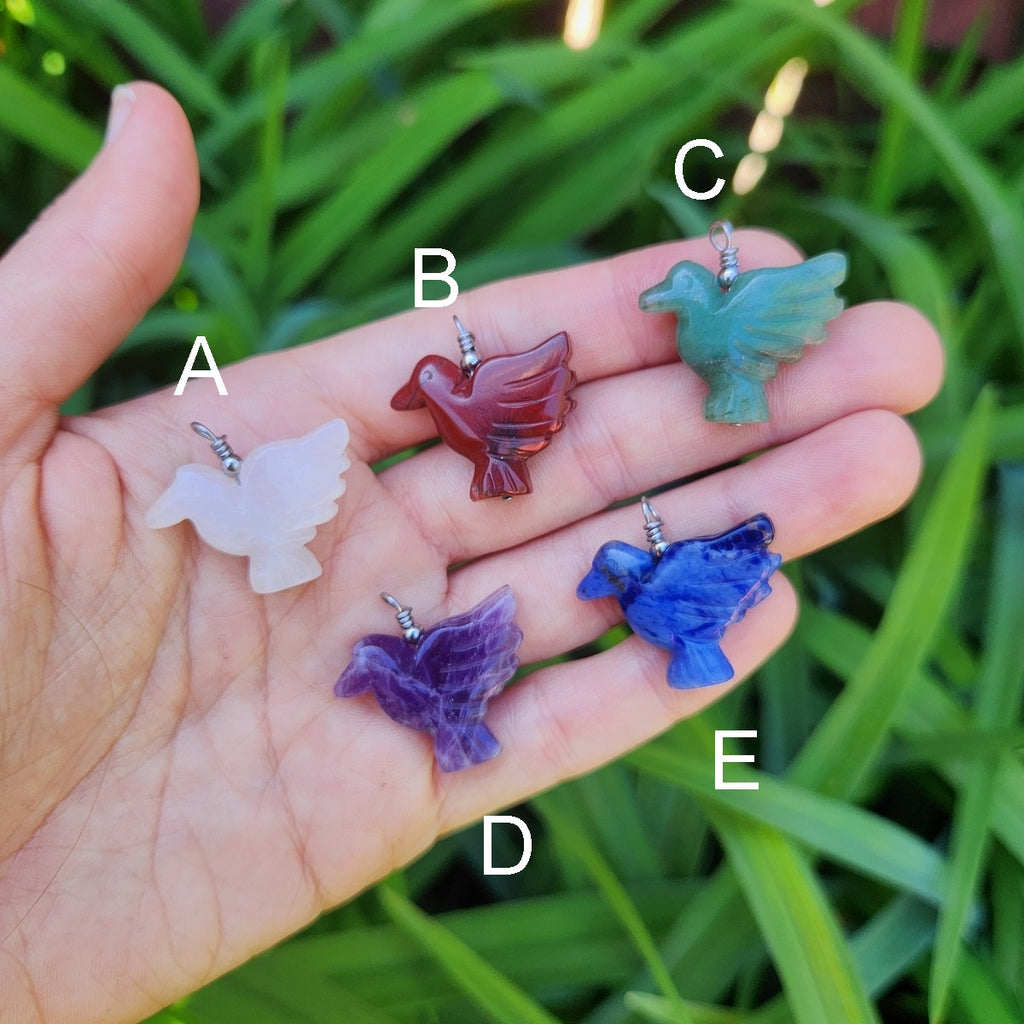 Mini Crystal Hummingbird Necklace | Carved Stone Bird Jewelry