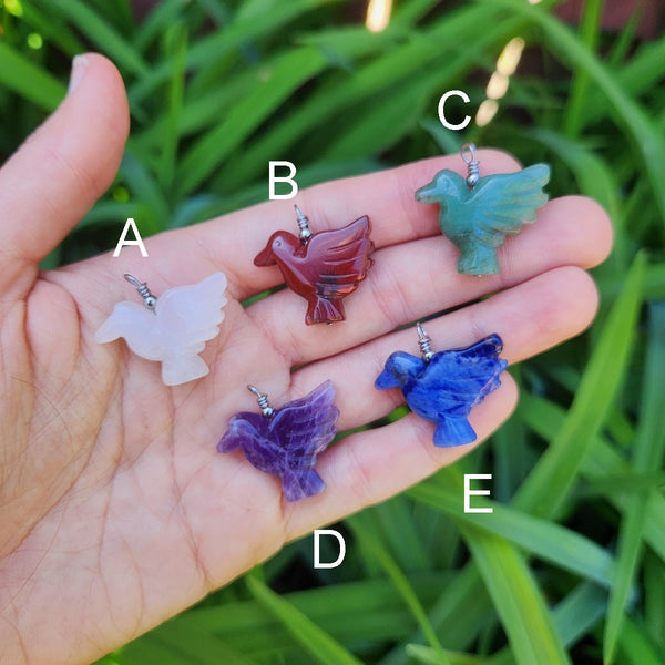 Mini Crystal Hummingbird Necklace | Carved Stone Bird Jewelry