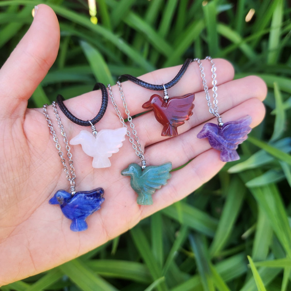 Crystal Hummingbird Necklace - Stone Bird Jewelry