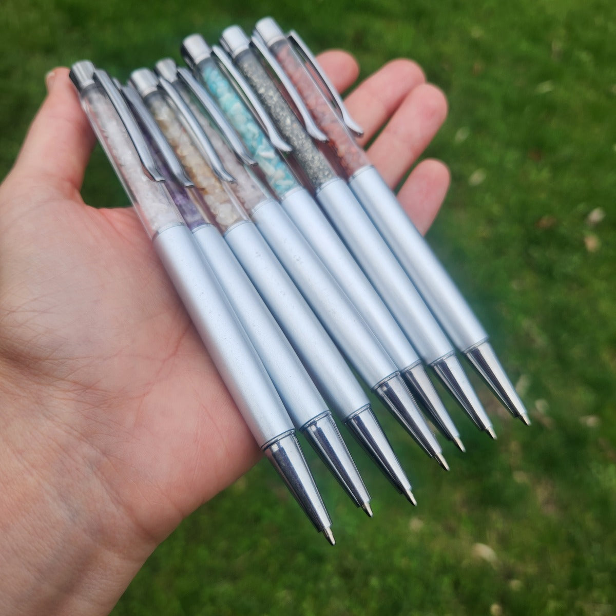 Crystal Chip Stone Ballpoint Pens Silver