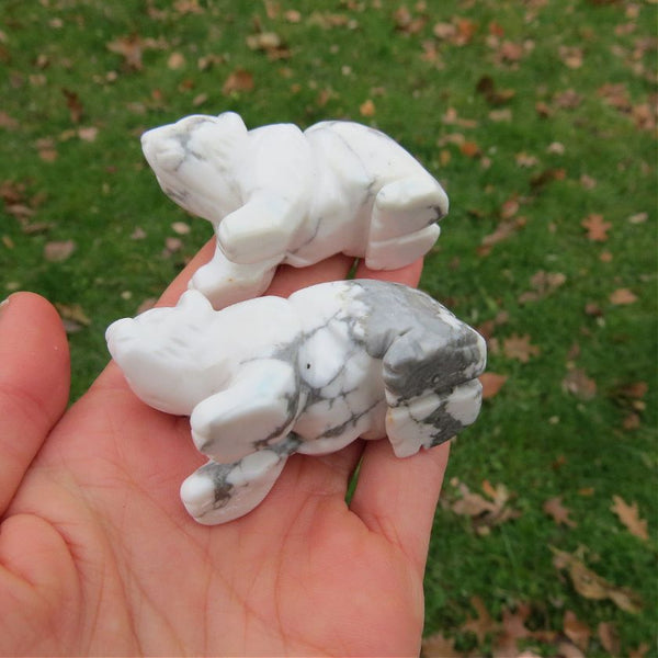 Carved Stone Bear Crystal Figurine | White Howlite Polar Bear Statue