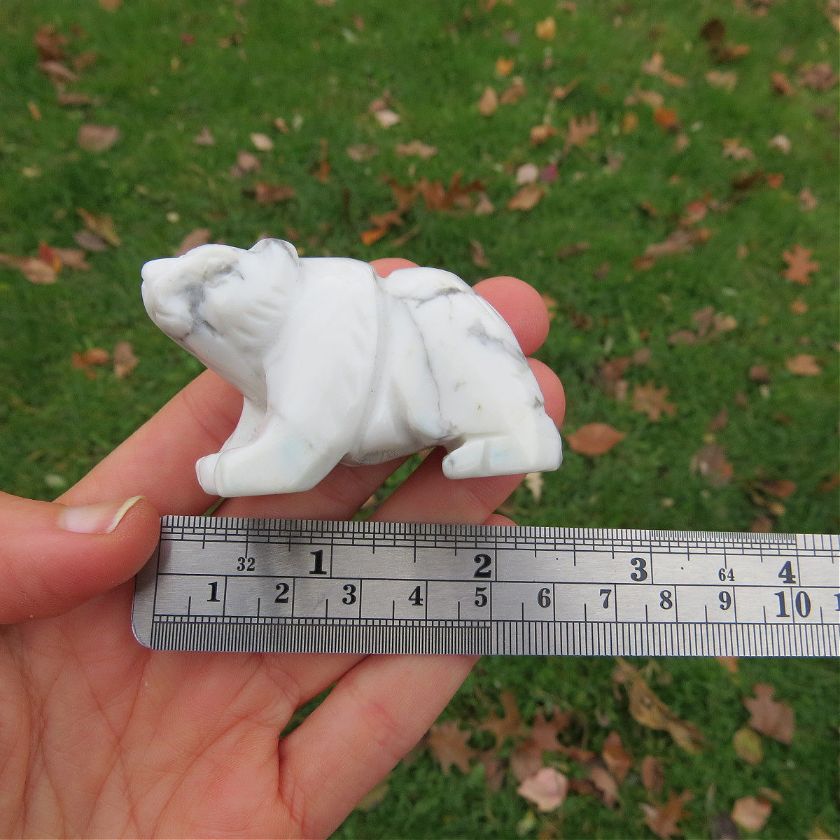Carved Stone Bear Crystal Figurine | White Howlite Polar Bear Statue
