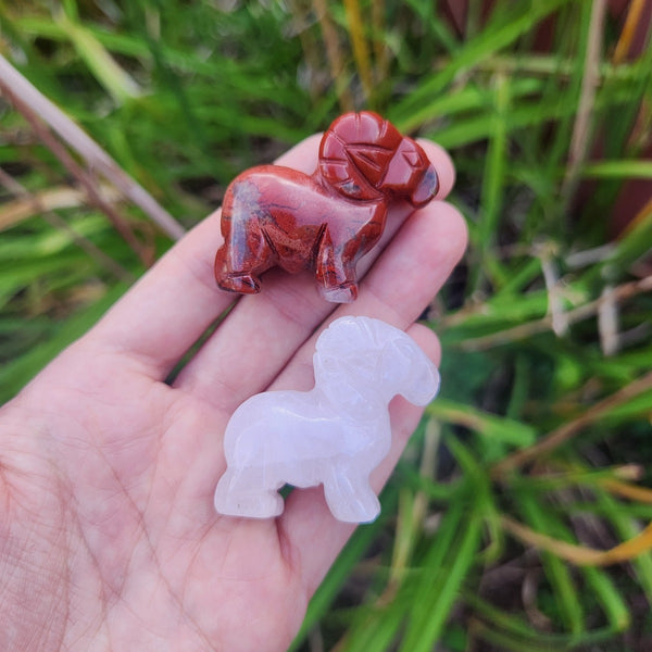 Crystal Ram Animal Figurine in Red Jasper and Rose Quartz