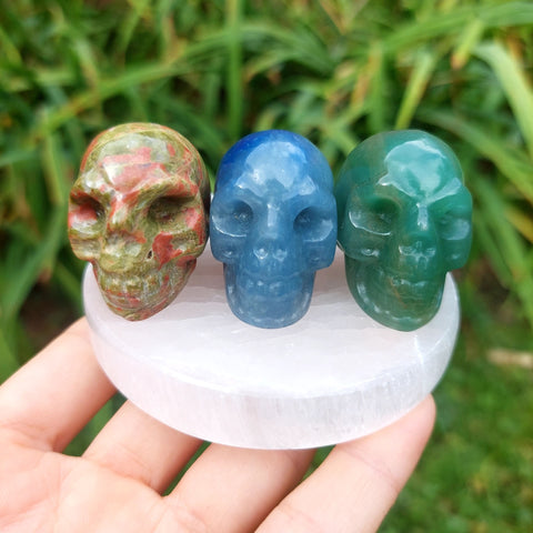 Crystal Skull Carving - Unakite, Sodalite, Aventurine