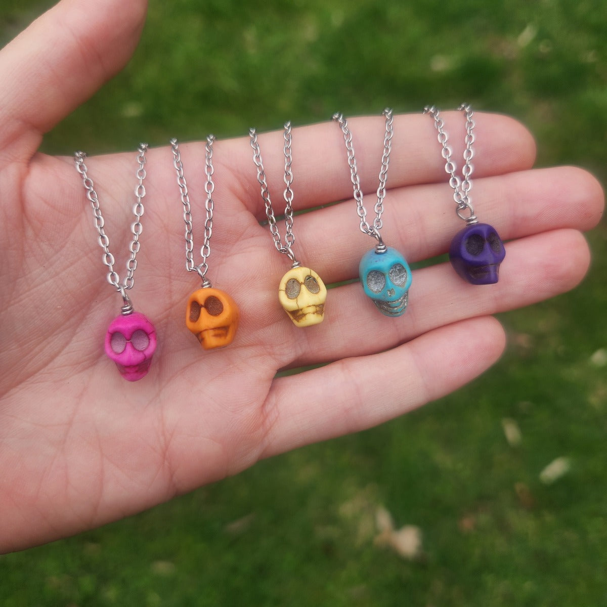 Carved Stone Skull Necklaces Halloween Jewelry