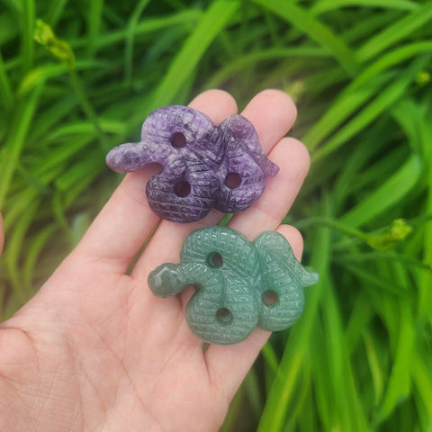 Crystal Snake Stone Carvings in Amethyst and Aventurine