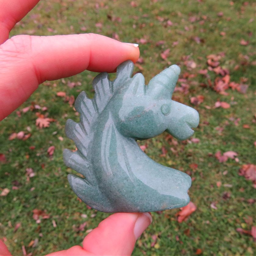 Crystal Unicorn Carving in Green Aventurine