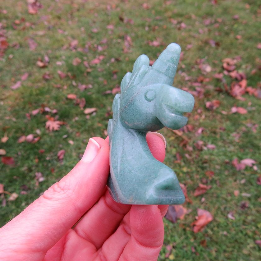 Crystal Unicorn Carving In Green Aventurine Stone