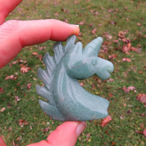 Crystal Unicorn Carving in Green Aventurine