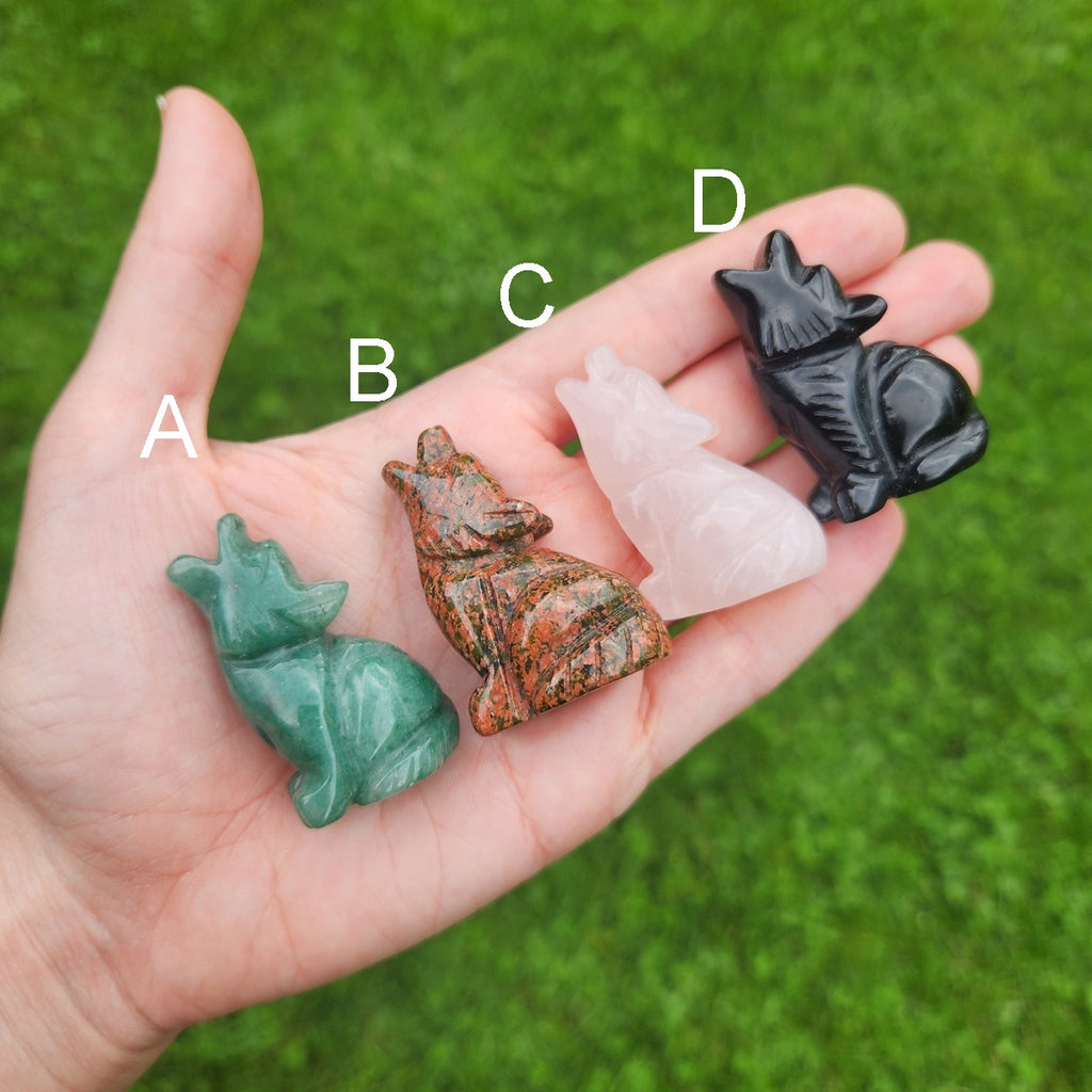 Crystal Wolf Stone Carving 1.75" | Howling Wolf Animal Figurine