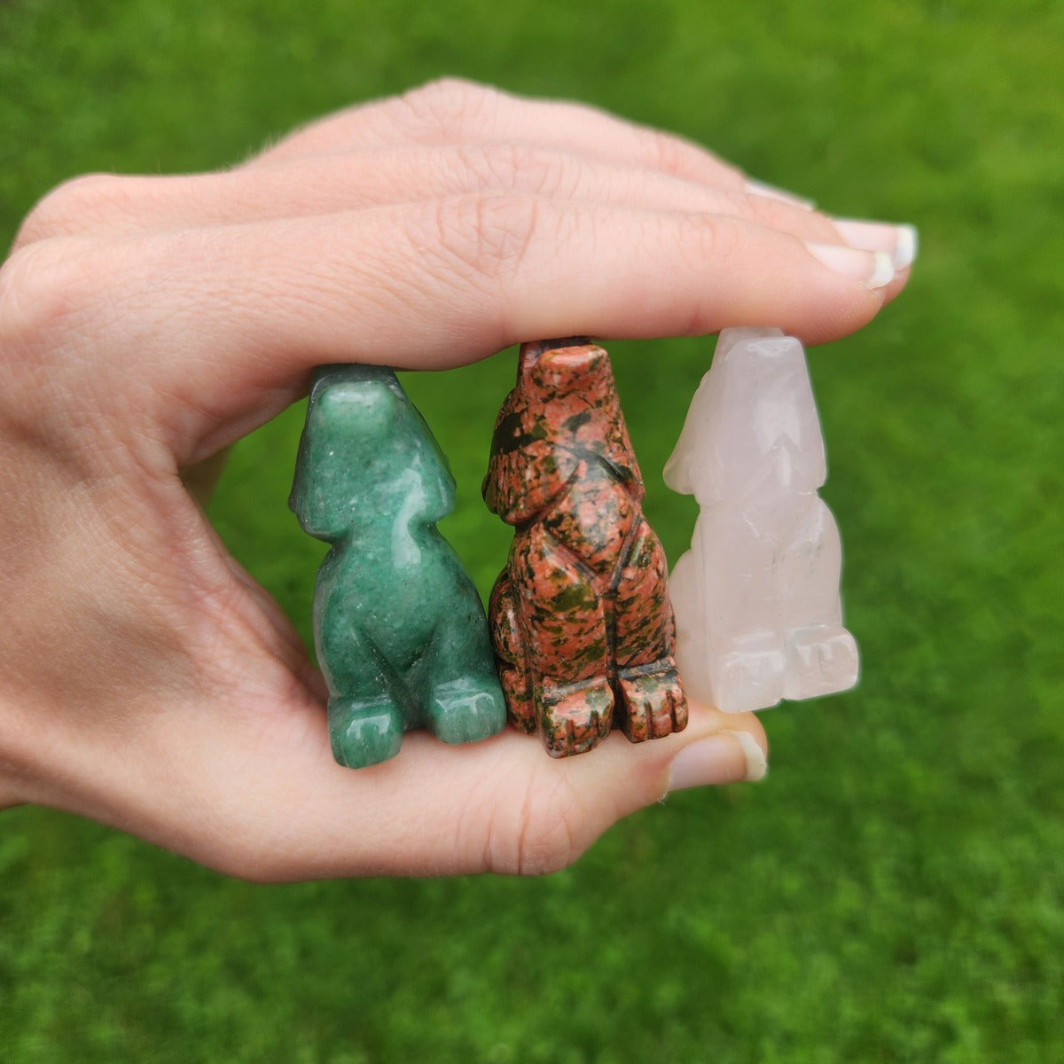 Crystal Wolf Stone Carving 1.75" | Howling Wolf Animal Figurine