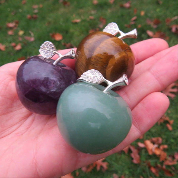 Crystal Apple Carving 1.5" Stone Fruit Figurine