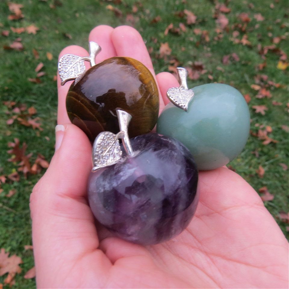 Crystal Apple Carving 1.5" Stone Fruit Figurine