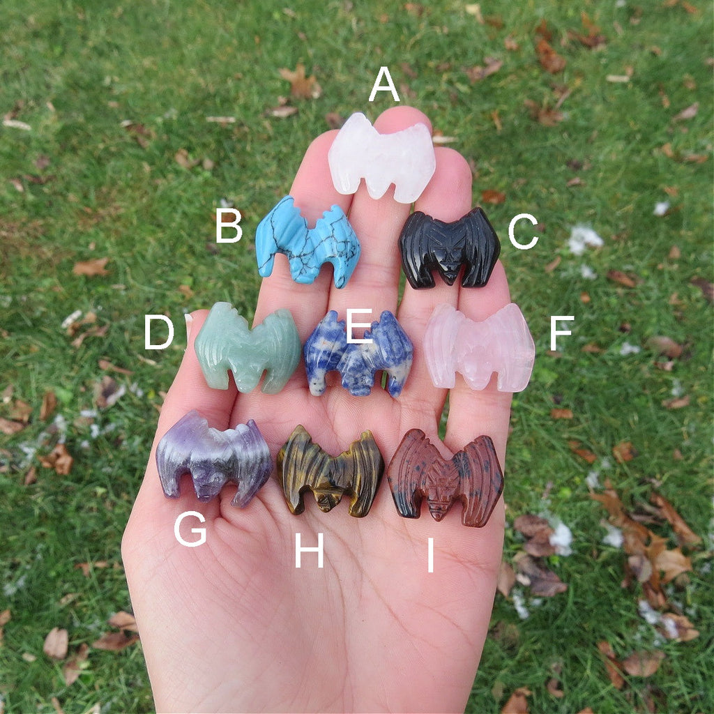 Mini Crystal Bat Figurine 1" | Carved Stone Bat Crystal Animal Carving