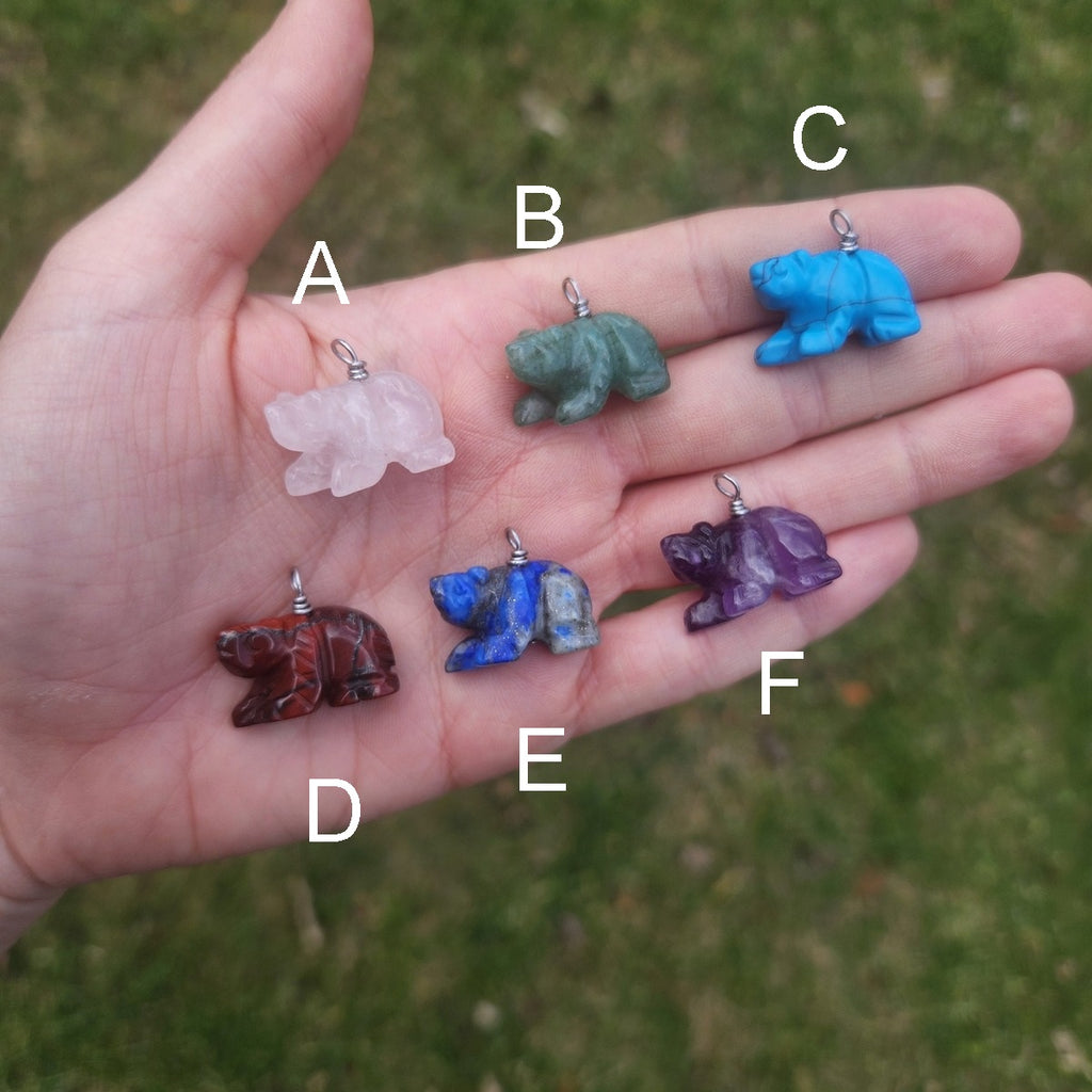 Mini Crystal Bear Necklace | Carved Stone Bear Animal Necklace