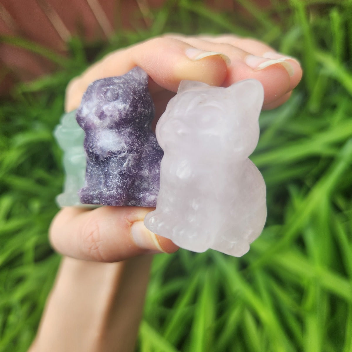 Crystal Cat Stone Animal Carving 1.5" Figurine