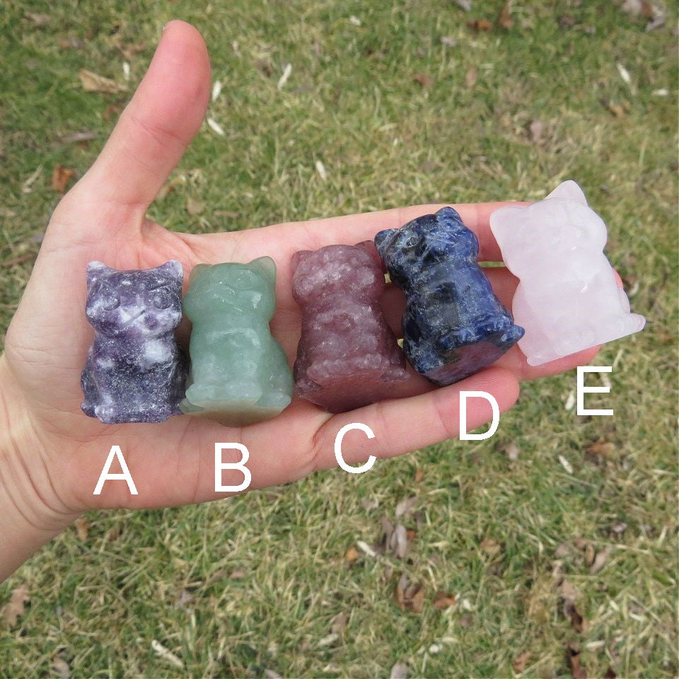 Crystal Cat Stone Animal Carving 1.5" Figurine