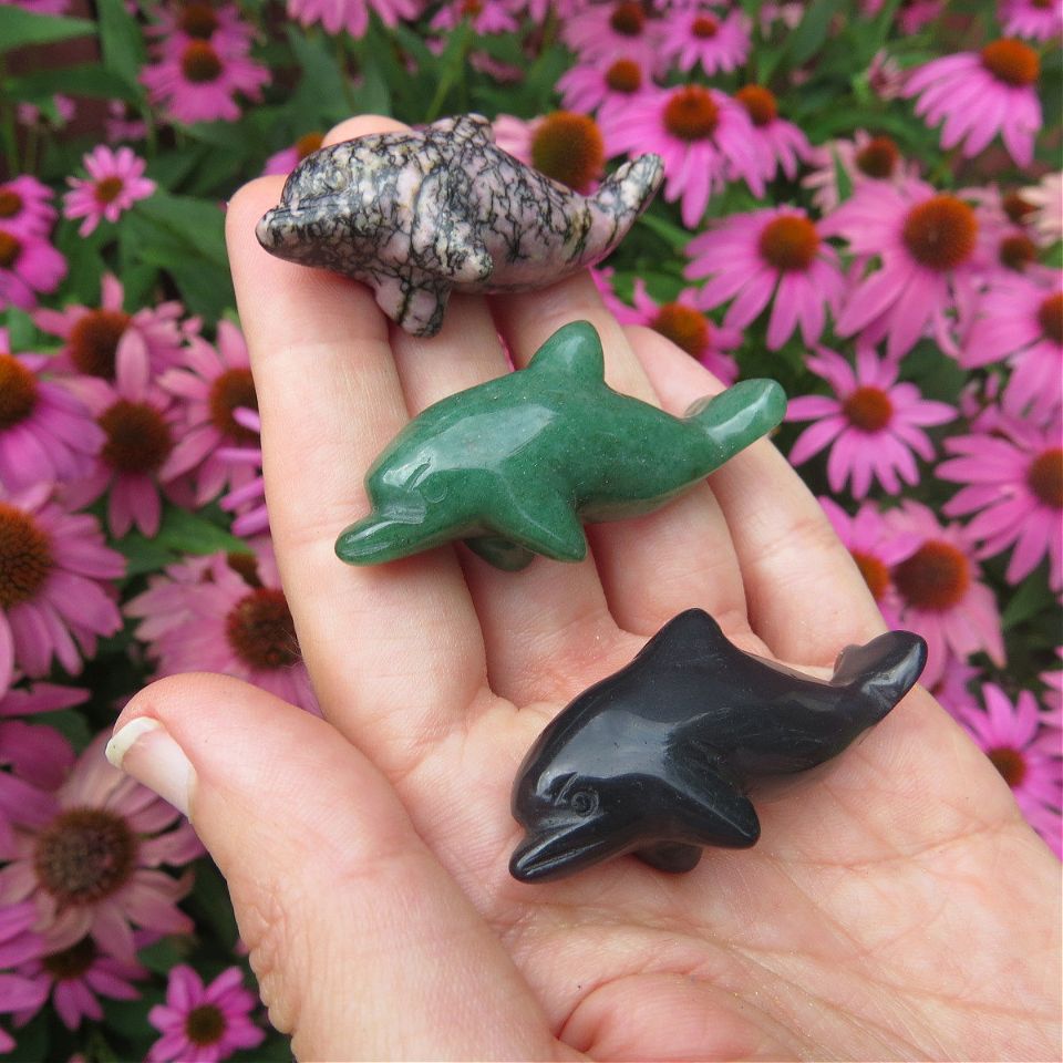 Crystal Dolphin Stone Animal Carving 2"