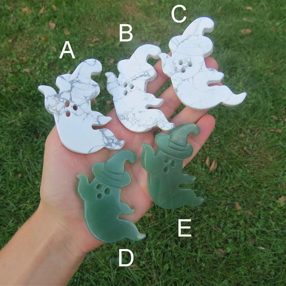 Crystal Ghost Stone Carving 2.5" | Ghost Witch Halloween Crystal Decor