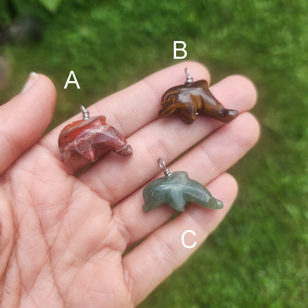Crystal Dolphin Necklace | Carved Stone Animal Necklace