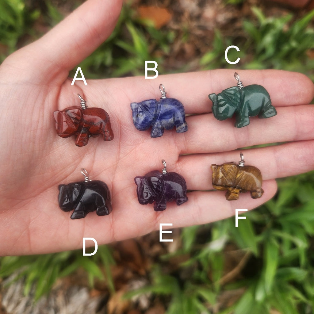 Crystal Elephant Necklace | Carved Stone Elephant Jewelry