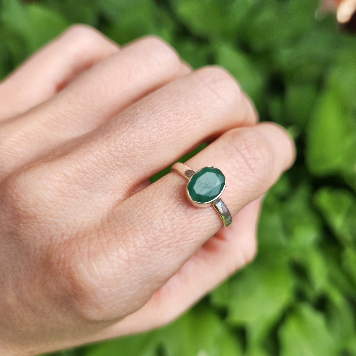 Emerald Stone Ring Sterling Silver Size 7.25 - Love, Harmony, Abundance Crystal