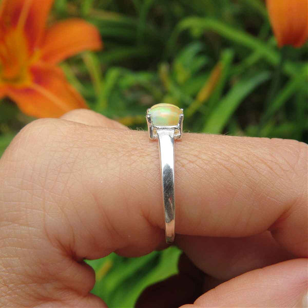Ethiopian Opal Ring Sterling Silver Size 8.25 | 3 Stone Opal Ring