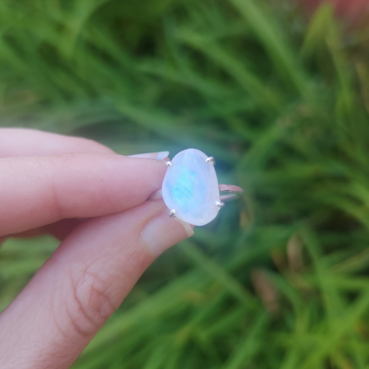 Moonstone Ring in Sterling Silver Prong Band