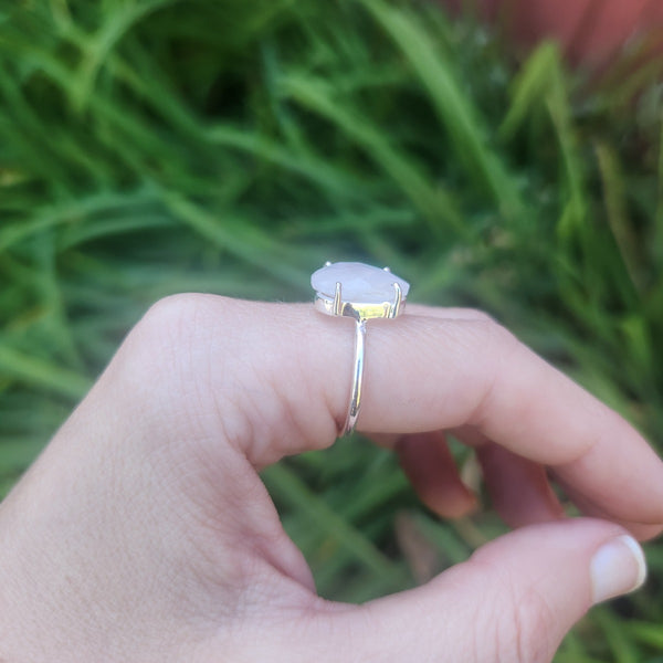 Moonstone Crystal Ring Sterling Silver Size 7.25 Faceted Stone