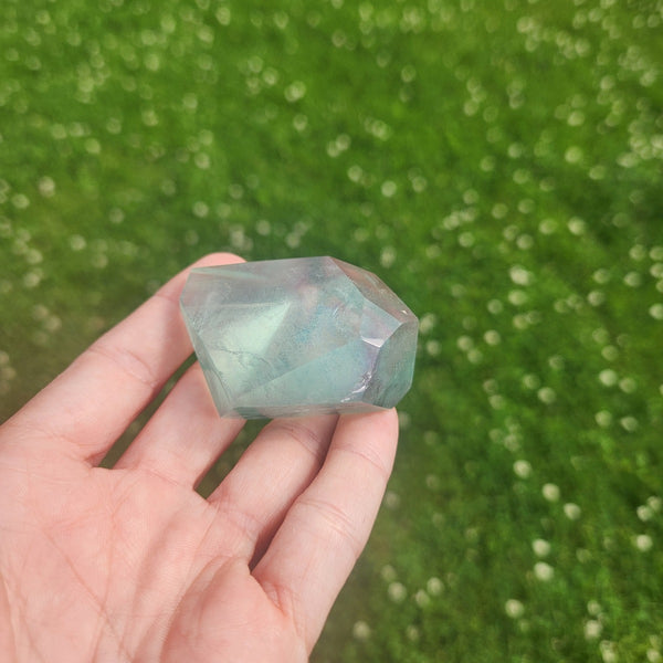 Green Fluorite Crystal Freeform Stone 2" w/ Rainbow Inclusion