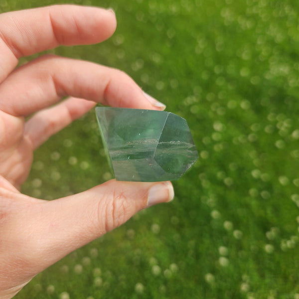 Green Fluorite Crystal Freeform Stone 2" w/ Rainbow Inclusion