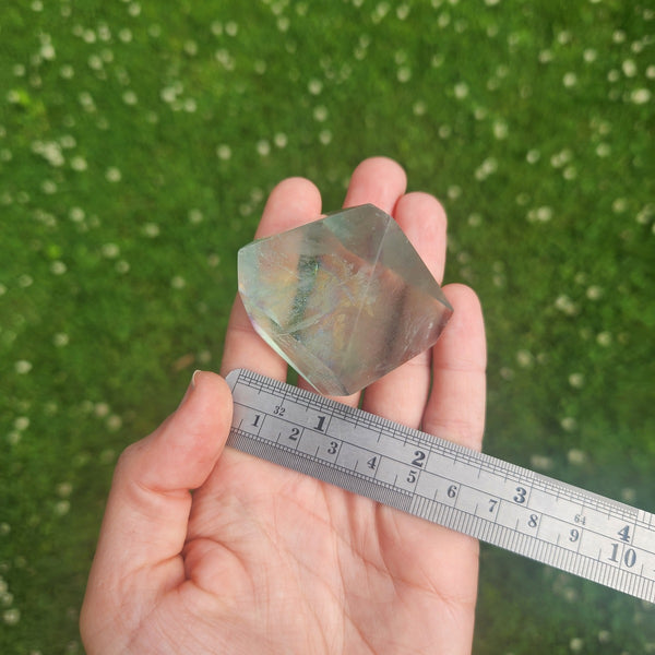 Green Fluorite Crystal Freeform Stone 2" w/ Rainbow Inclusion