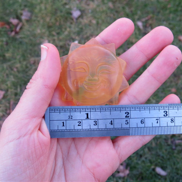 Yellow Fluorite Crystal Sun Carving 2"