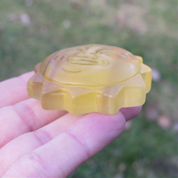 Yellow Fluorite Crystal Sun Carving 2"