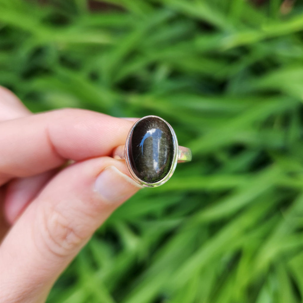 Golden Sheen Obsidian Crystal Ring Sterling Silver Size 7.25