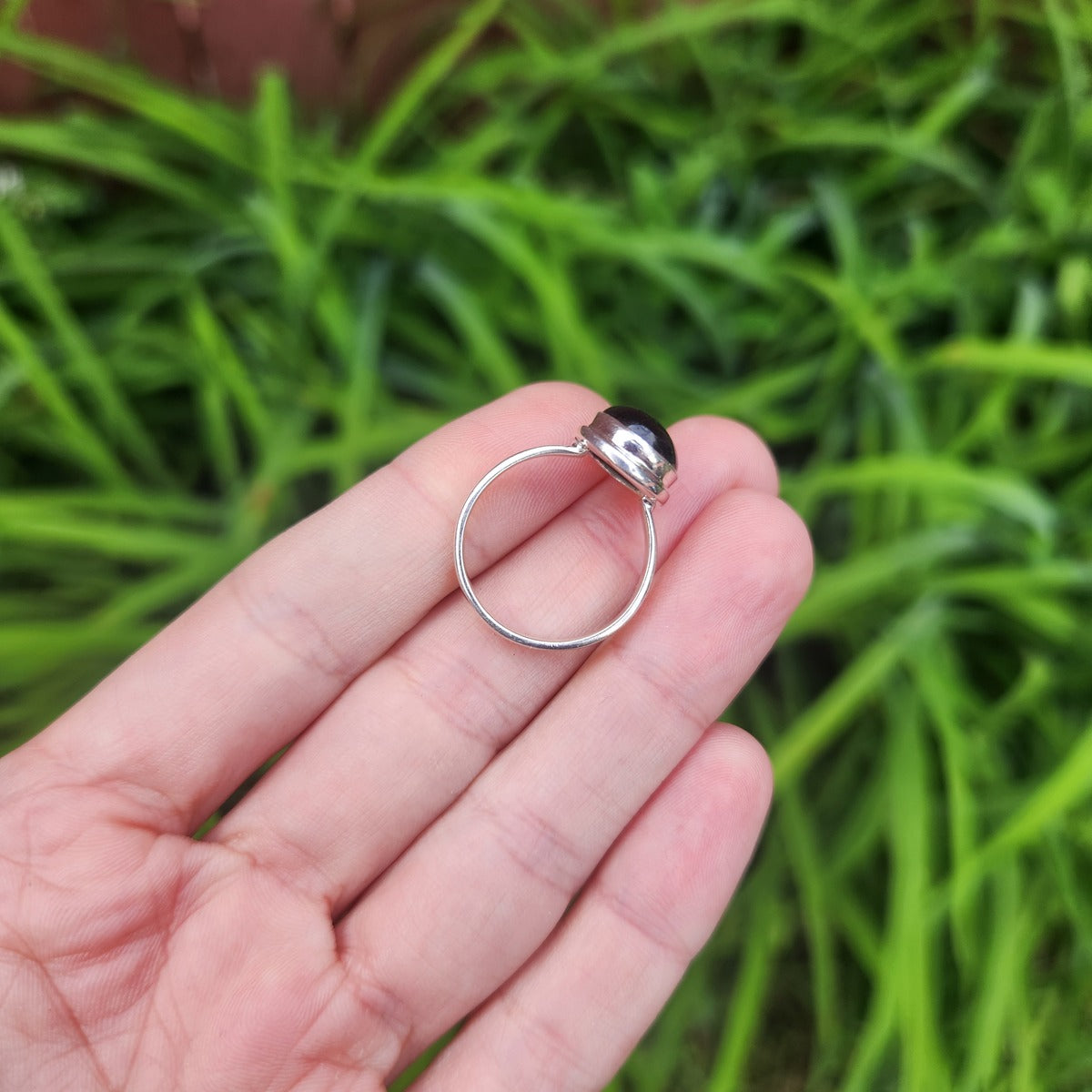 Golden Sheen Obsidian Stone Ring in Sterling Silver Size 8.25