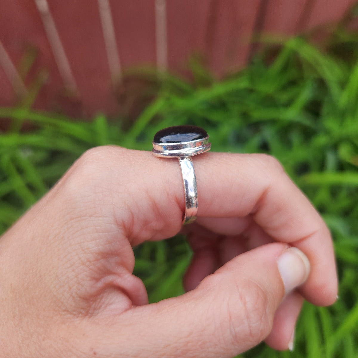Golden Sheen Obsidian Stone Ring in Sterling Silver Size 8.25