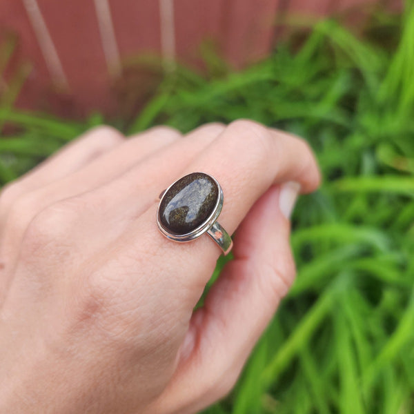 Golden Sheen Obsidian Crystal Ring