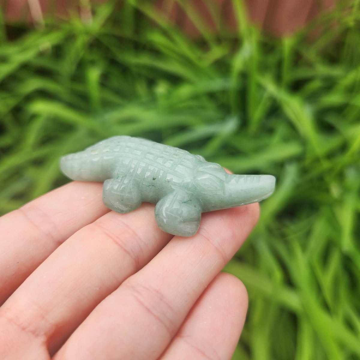 Green Aventurine Crystal Crocodile Carving