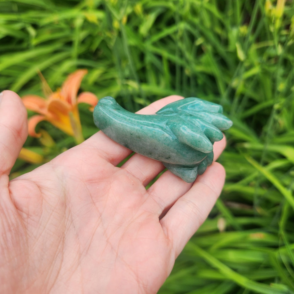 Green Aventurine Crystal Dragon Head Carving 2.5"
