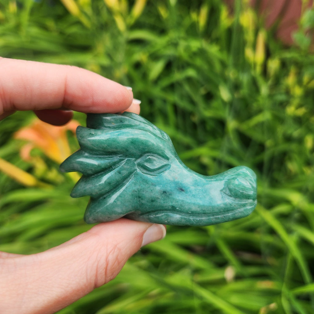 Green Aventurine Crystal Dragon Head Animal Stone Carving