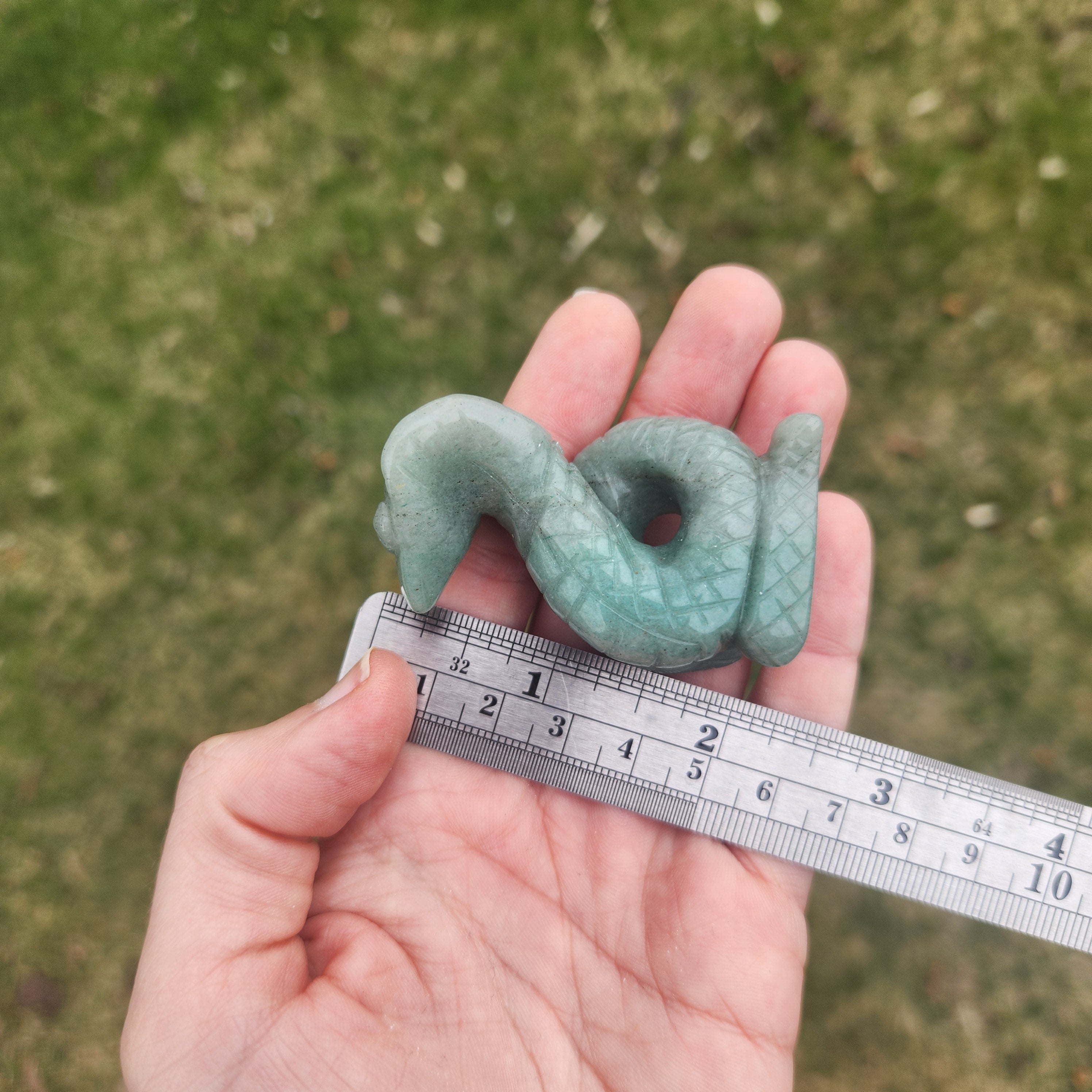 Green Aventurine Crystal Snake Stone Carving 2.25"