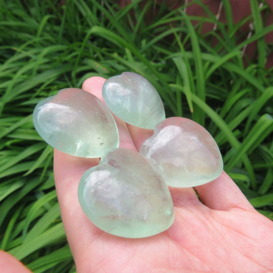 Green Fluorite Crystal Hearts