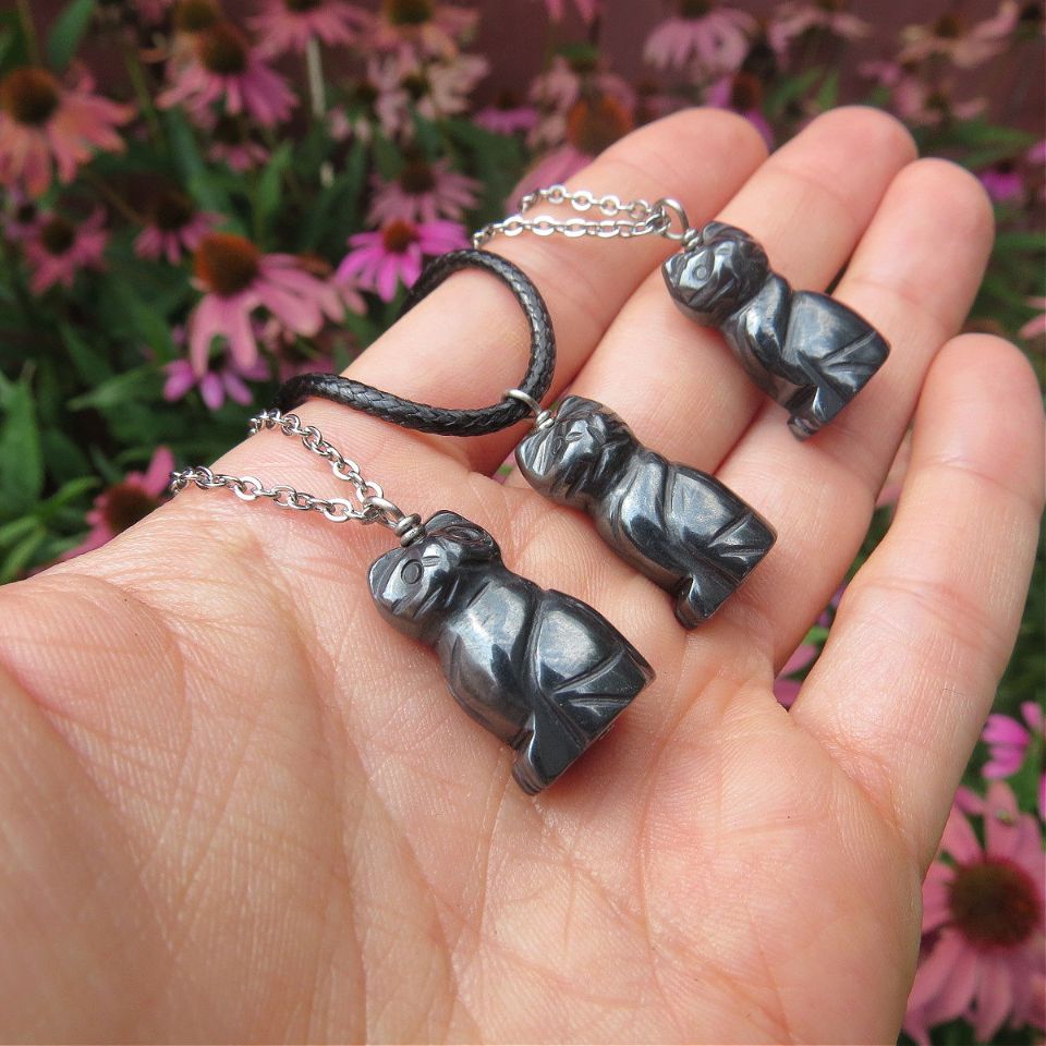Hematite Crystal Cat Animal Necklace