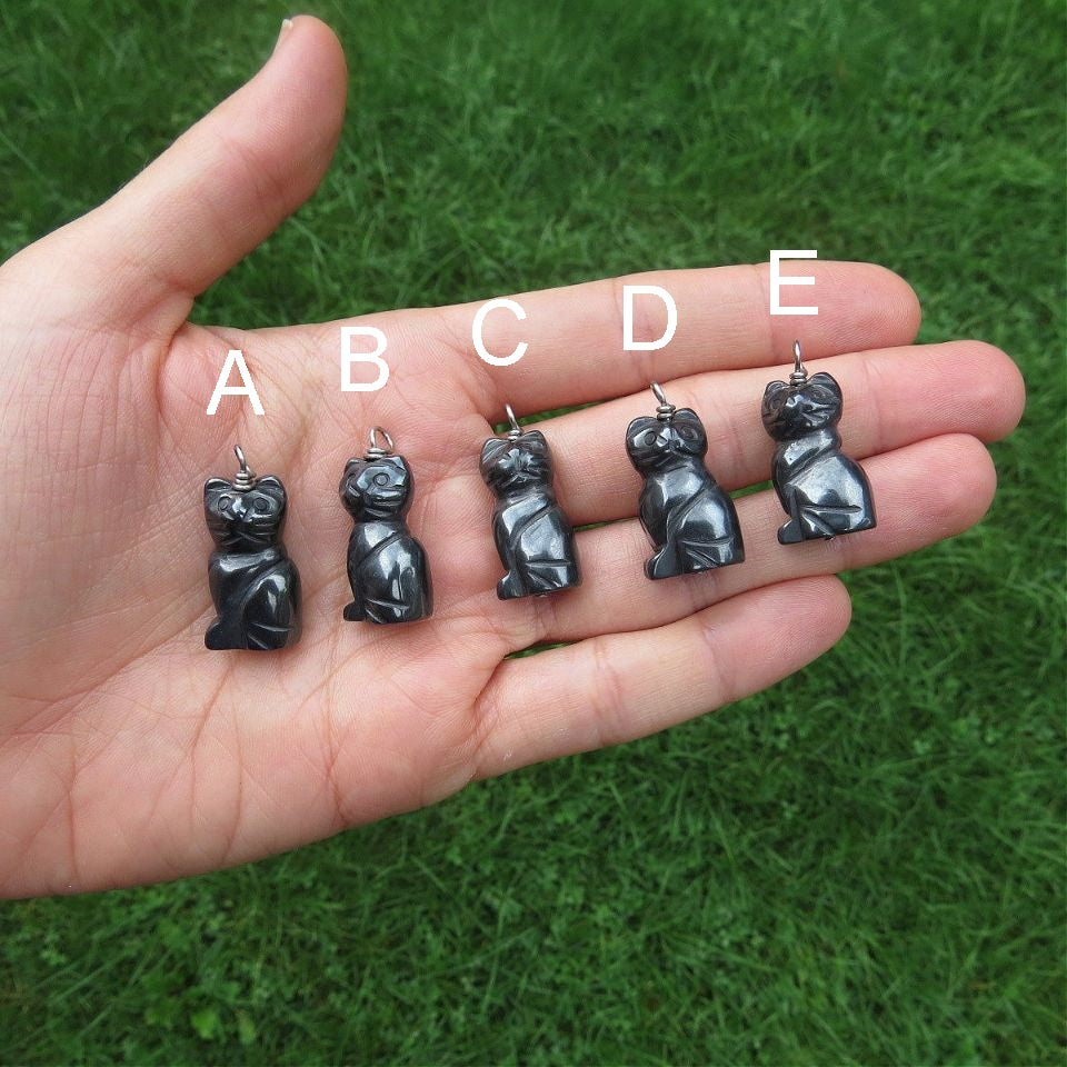 Black Hematite Cat Crystal Pendants