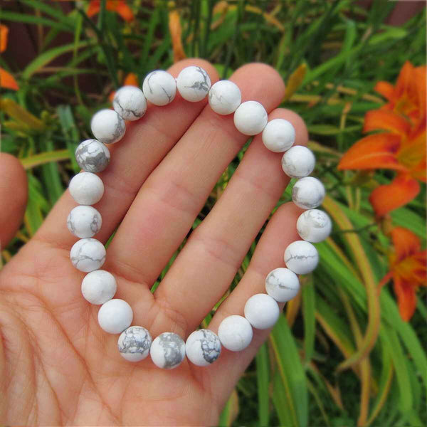 White Howlite Crystal Bracelet 8mm Stone Beads