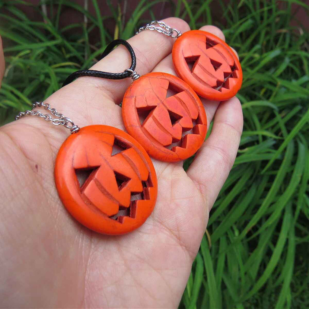Pumpkin necklace - hand carved crystal charms