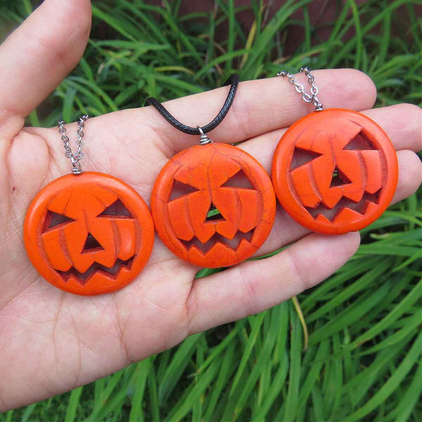 Orange Crystal Pumpkin Necklace - Halloween Jewelry