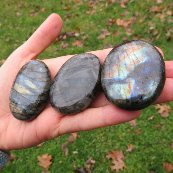 Flashy Polished Labradorite Crystal Palm Stone - Small 2"